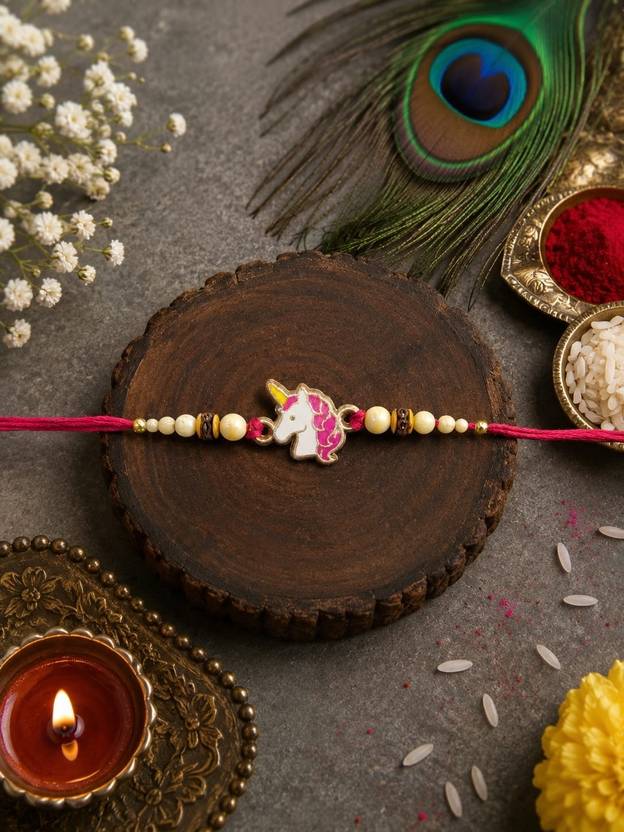 Kids 1 PIS KIDS KRISHNA RAKHI Assorted, Mauli Thread Rakhi, Chawal Roli Pack, Greeting Card Set by Twinkle Enterprises