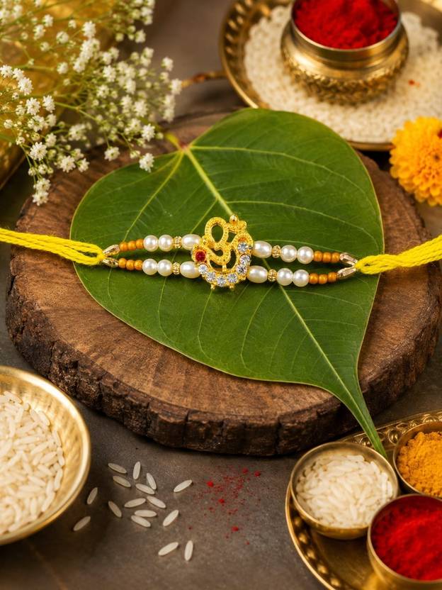 Twinkle Enterprises Designer 1 PIS RAKHI SET Assorted, Mauli Thread Rakhi, Chawal Roli Pack, Greeting Card Set
