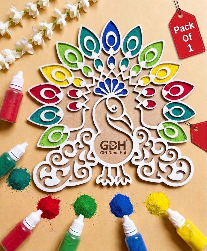 UnitedMaama Reusable Rangoli Stencils for Door Entrance, Living Room for Diwali (11 Inch)(R) Rangoli Stencil