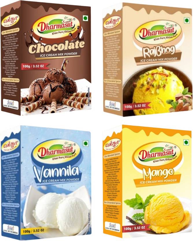 Dharmasut Chocolate + Rajbhog + Vanilla + Mango Instant Ice Cream Mix