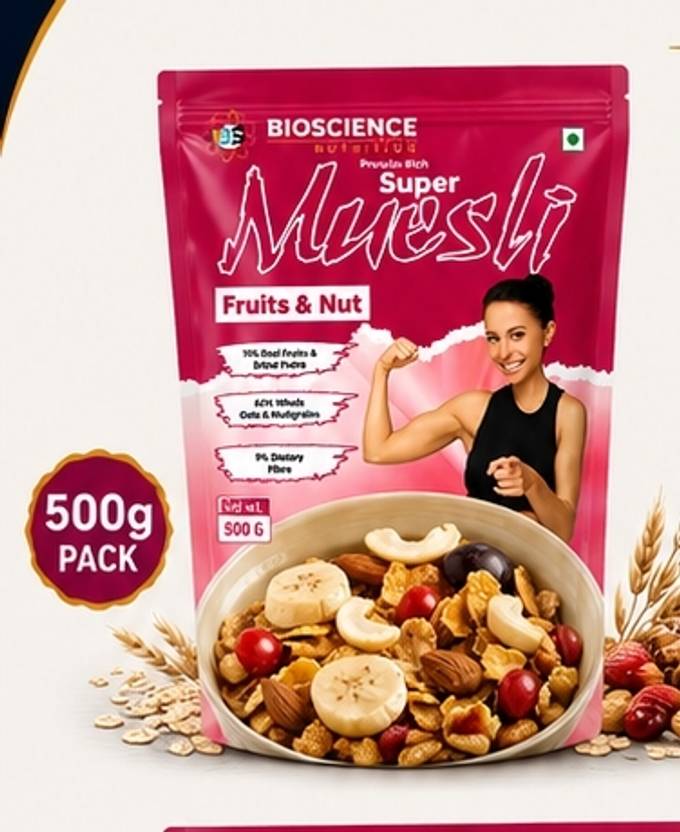 Bioscience Nutrition Fruit Nuts Museli Rich In High Fiber 26g Protien Per Servings 500 g
