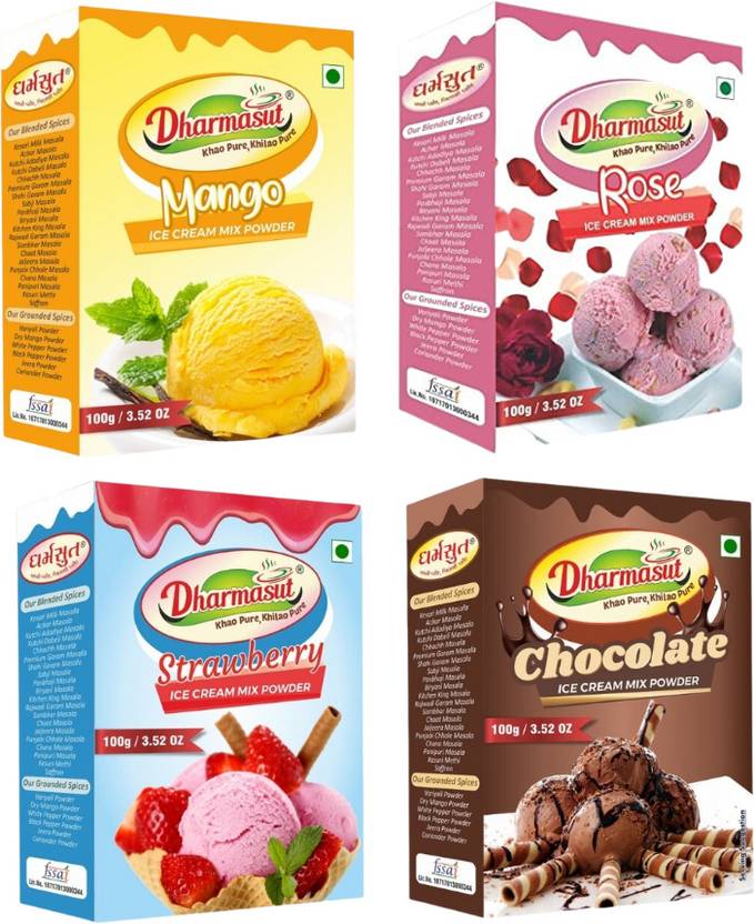 Dharmasut Mango + Rose + Strawberry + Chocolate Instant Ice Cream Mix