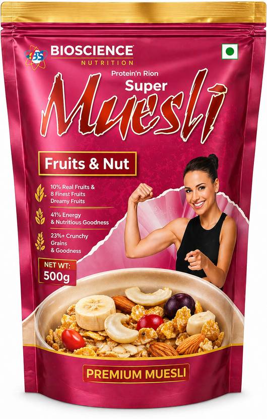 Bioscience Nutrition New Muesli - Fruits & Nut (500g) | High Protein & Fiber Breakfast 500 g