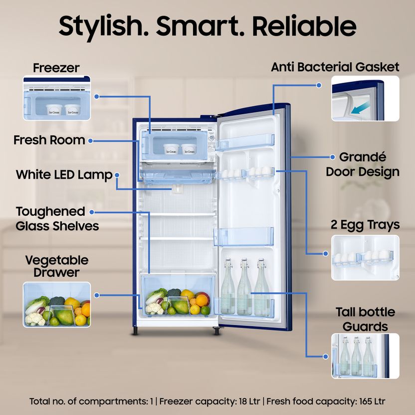 Samsung 183L Direct Cool Single Door 3 Star Refrigerator - Image 5