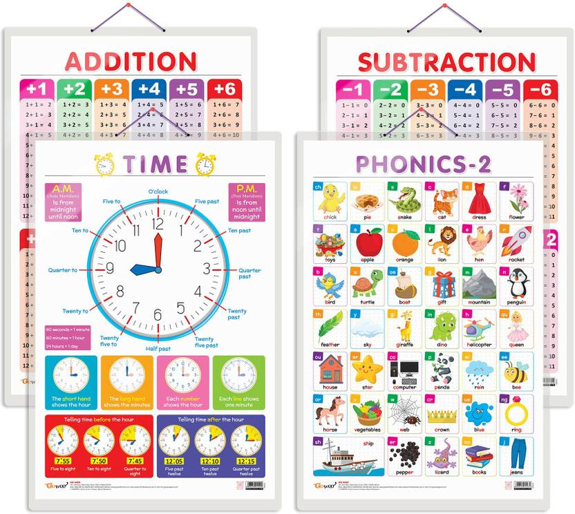 Set of 4 TIME, SUBTRACTION, ADDITION and PHONICS - 2 Early Learning