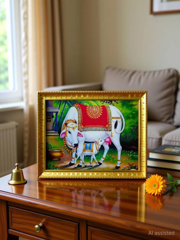 Maharajas Kamadhenu Cow God Digital Printed 7X5 inch Photo Frame Religious Frame