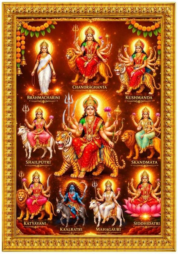 AdishPrint Navratri Mata Wall Decor | Premium HD Printed MDF Religious Wall Art Religious Frame