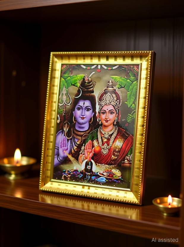 Maharajas Lord Shiva Parvathy God Digital Printed 7X5 inch Photo Frame Religious Frame