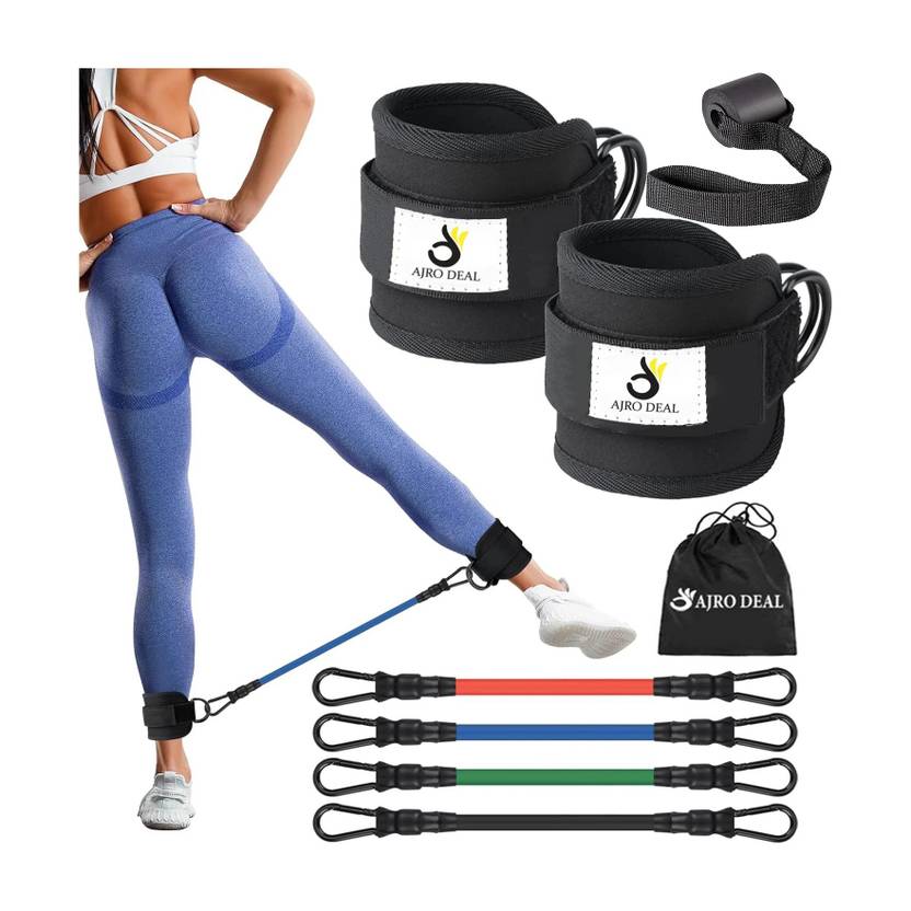 AJRO DEAL Ankle Straps with Resistance Bands – 2 Cuffs, 4 Tubes & Bag | Glute, Leg Workout Resistance Tube