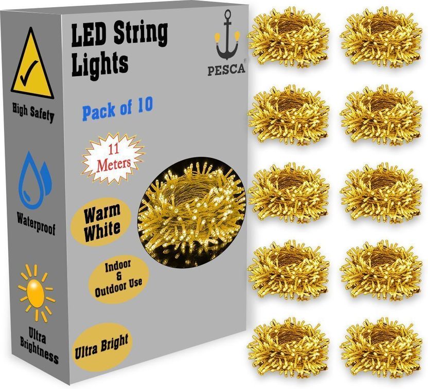 PESCA 40 LEDs 11m Yellow Steady String Rice Lights (Pack of 10) - Image 1