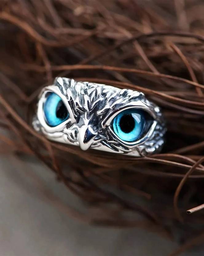 Syfer Blue Eye Owl Ring and Evil Eye Ring for Boy & Girl (Adjustable