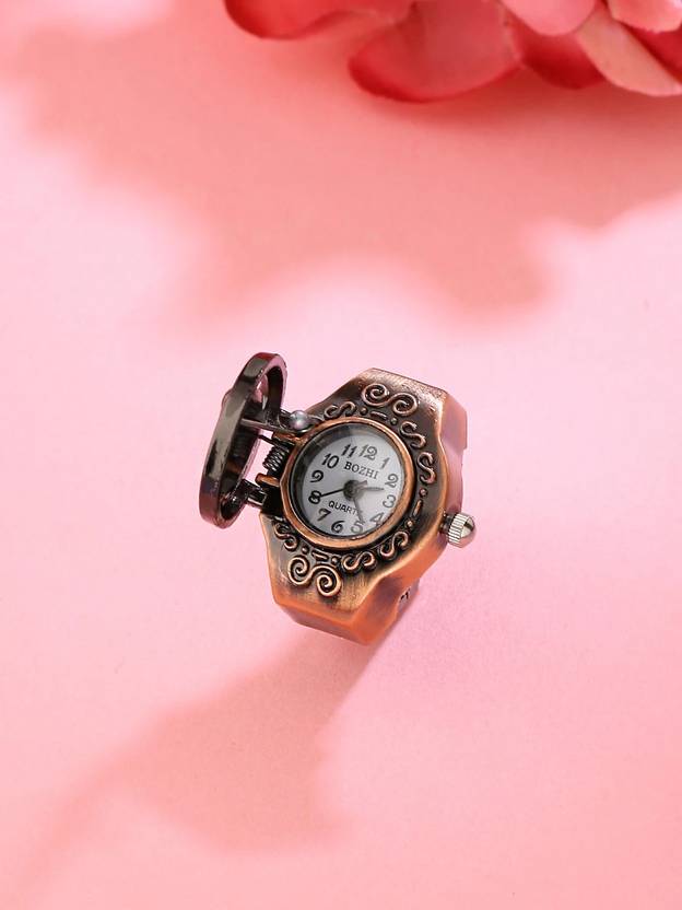 YELLOW CHIMES Latest Fashion Design Dial Analog Watch Ring Stretchable Alloy Silver Plated Ring