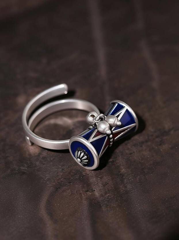 Voylla Moksha Damru Adjustable Ring Brass Silver Plated Ring
