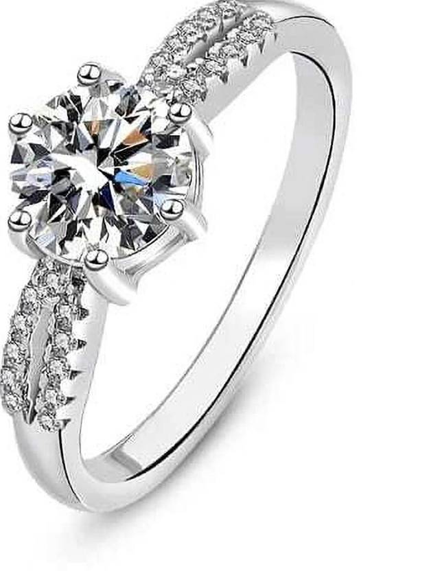 BRD jewelry 925 Sterling Silver Solitaire Adjustable Ring For Women and Girls Sterling Silver Cubic Zirconia Sterling Silver Plated Ring