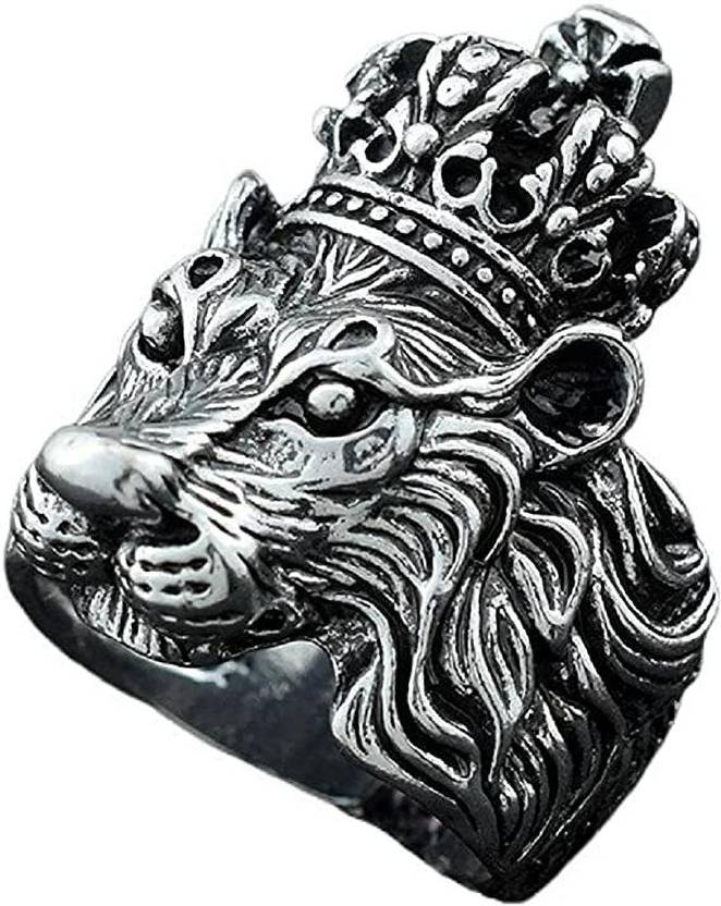 MEENAZ rings for men lion head boys boyfriend gents band thumb silver ring oxidised Stainless Steel Titanium, Platinum, Rhodium, Silver, Black Silver Plated Ring