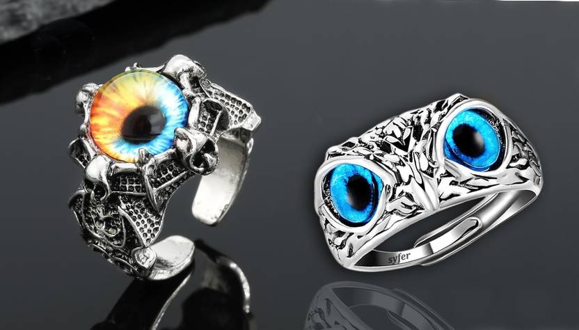 Owl Eye Ring for Men and Women Stainless Steel Silver Plated Ring