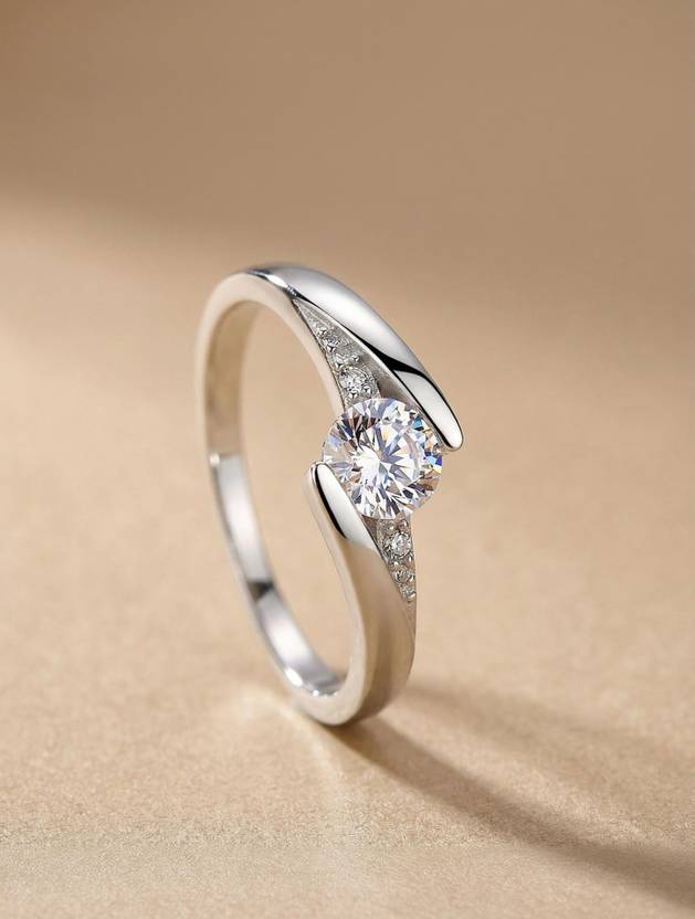 MYKI Sizzling Solitaire Adjustable Ring For Women & Girls Sterling Silver 24K White Gold Plated Ring