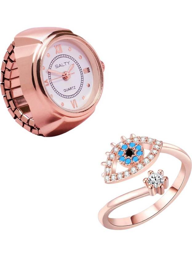 Salty Watch Ring 6 Months Warranty & Cute Evil Eye Finger Ring for Women & Girls Brass, Alloy, Copper Ring Set