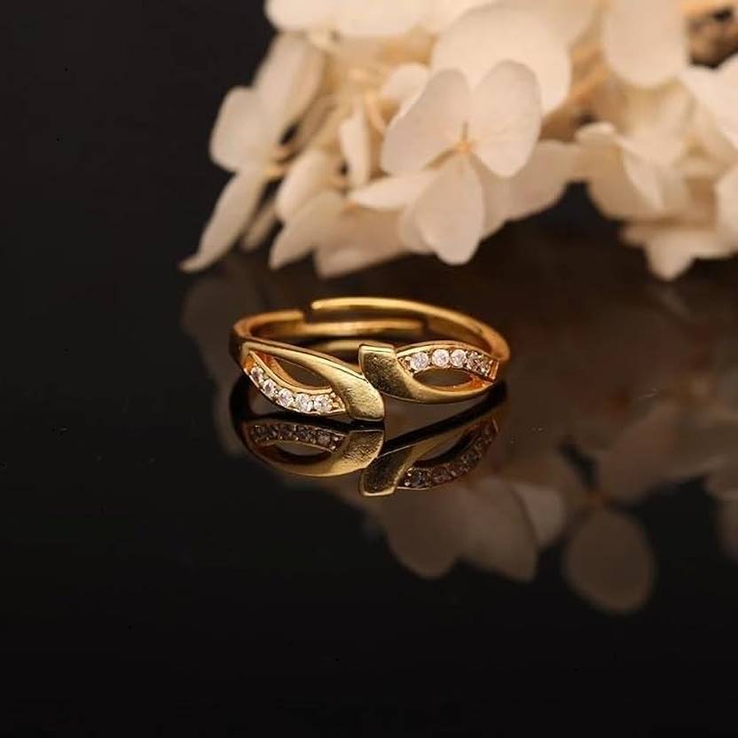 brado jewellery Ad (American diamond) Adjustable Rings For Women and Girls Brass Diamond Gold Plated Ring