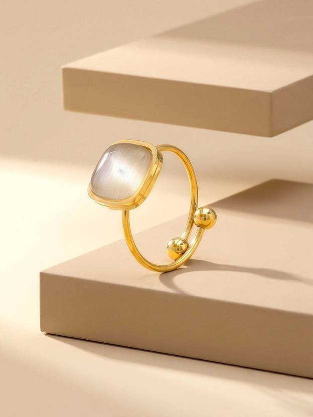 IXIA by GIVA Milky Mood Gold Plated Statement Ring (Size 14) Stainless Steel Gold Plated Ring