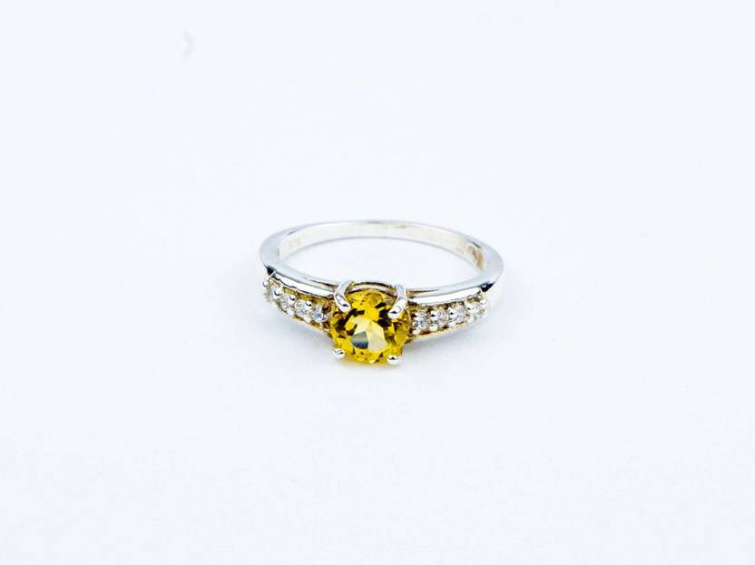 Citrine Silver Round Shape Ring(2.33 Gram) Acrylic Sapphire Sterling Silver Plated Ring