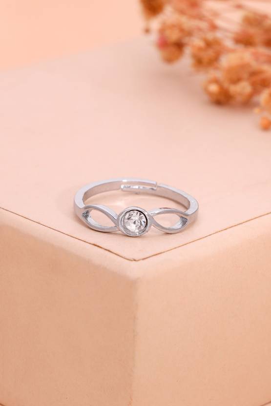 ANOUK 1 Adjustable Silver Plated Ring. Brass Diamond Silver Plated Ring