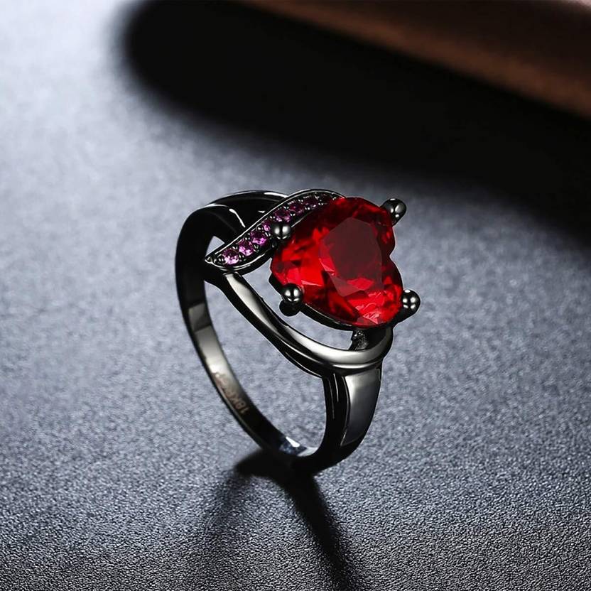 Valentine Love Blood Red Heart Shape for Girl And Women Stainless Steel, Brass, Stone, Metal, Copper Cubic Zirconia, Diamond Rhodium, Titanium, Black Silver Plated Ring