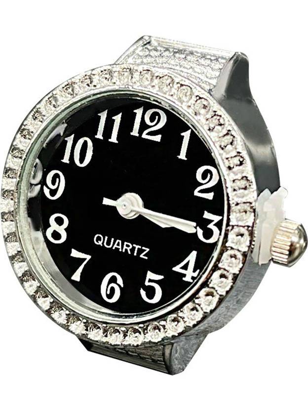 Fashion Frill Ring Watch For Women AD Studded Stylish Strachable Silver Ring For Women Girls Stainless Steel Cubic Zirconia Silver Plated Ring