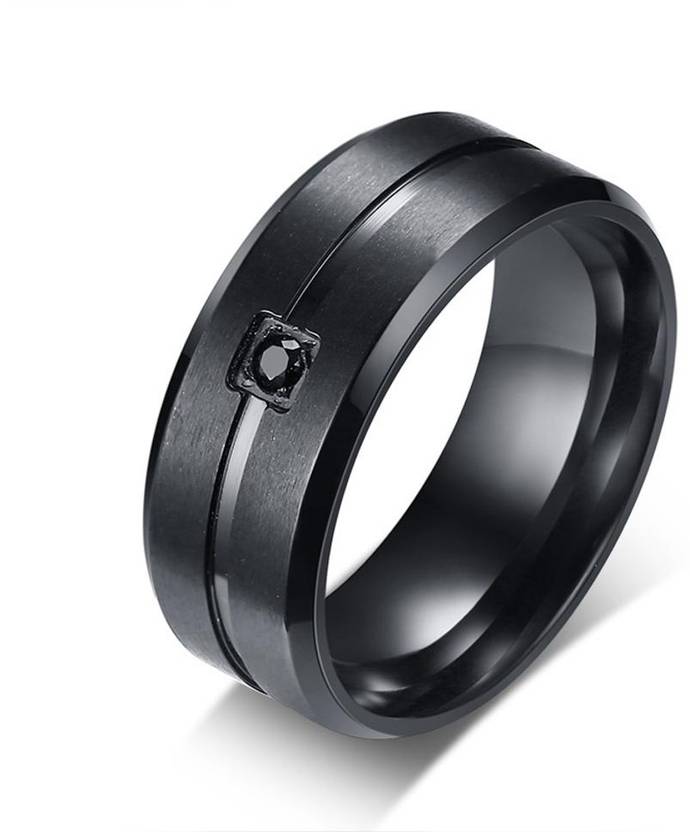 MEENAZ ring for men boys black boyfriend finger ring black ring hand ring Stylish AD CZ Stainless Steel, Alloy, Metal, Zinc, Steel, Stone Diamond, Cubic Zirconia Titanium, Black Silver Plated Ring