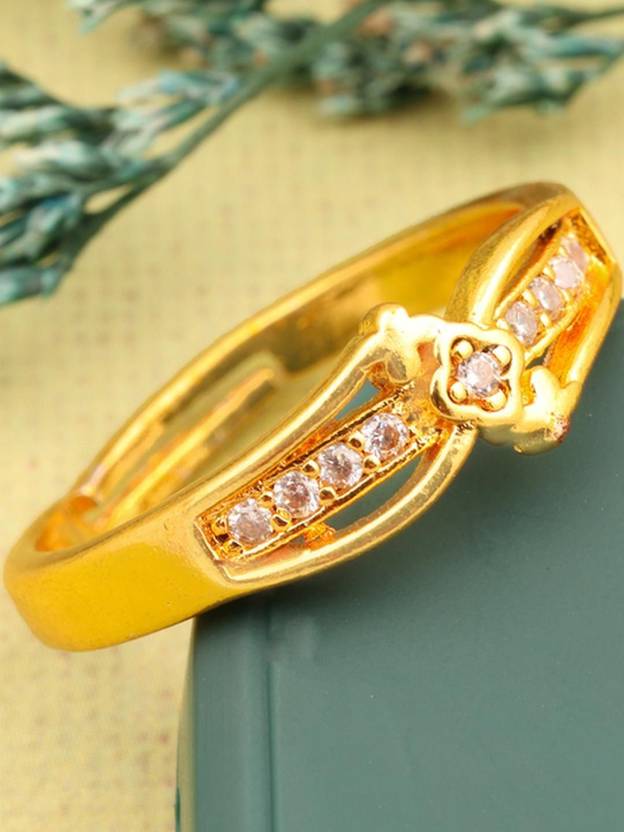ANOUK Gold Plated Adjustable Statement Ring for Women & Girls Brass Diamond Gold Plated Ring