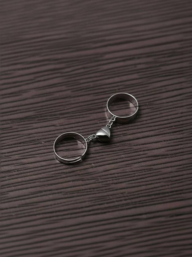 Dressberry Special Gift Box with Silver Magnetic Heart Matching Couple Ring And Key Chain Alloy Silver Plated Ring