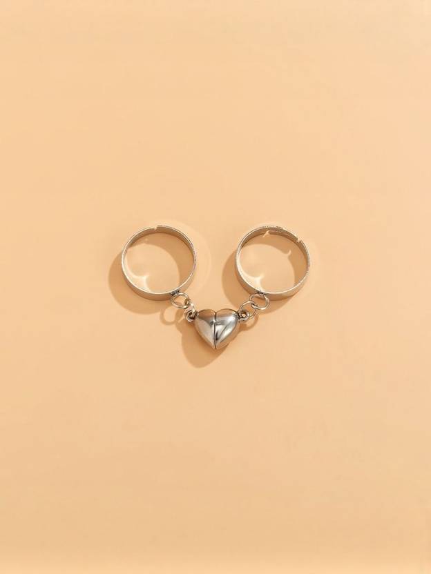 Dressberry Special Gift Box with Silver Magnetic Heart Matching Couple Ring And Key Chain Alloy Silver Plated Ring