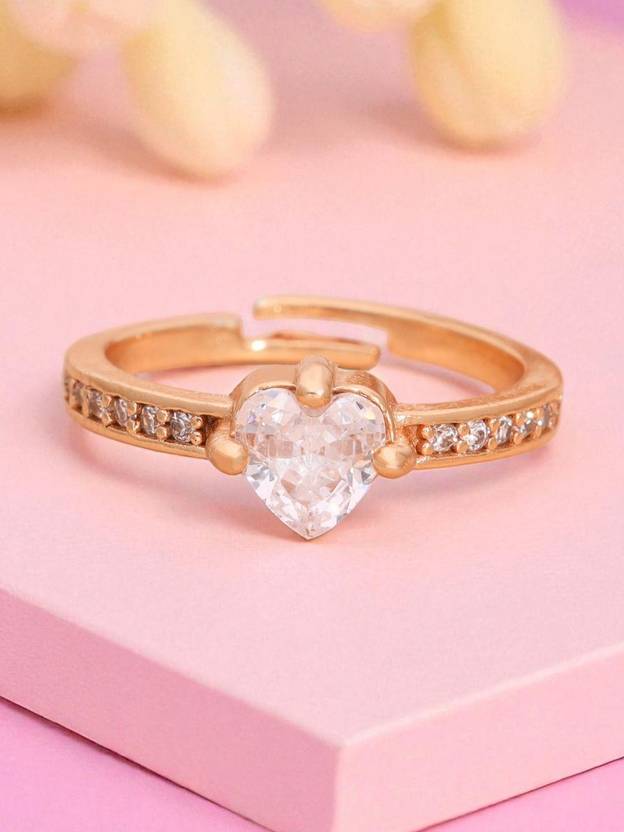 ANOUK White Stone Ring with RoseGold-Tone Band Elegant Everyday Jewelry Brass Diamond Gold Plated Ring