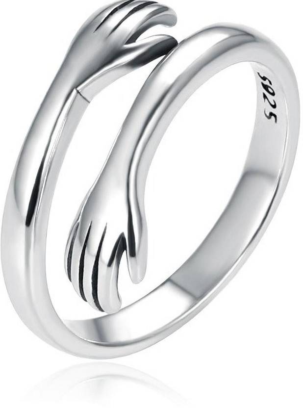 SILVERSHOPE I LOVE YOU TWO HANDS HUG STAINLESS STEEL COUPLE Silver, Sterling Silver Ring