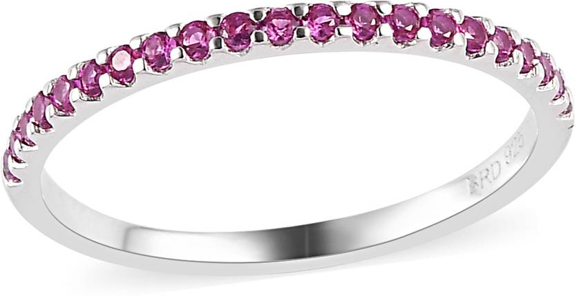 BRD jewelry Eternity Silver Band Ring, Finger Ring For Women & Girls, Pink Stone Silver Ring Sterling Silver Cubic Zirconia Rhodium Plated Ring