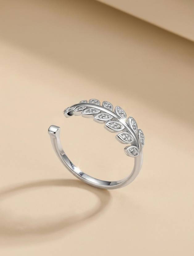 MYKI Adjustable Silver Plated Ring For Women Sterling Silver Crystal 24K White Gold Plated Ring