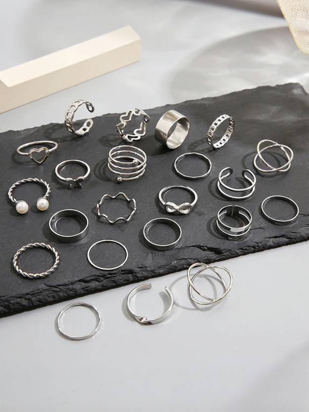 Jewels Galaxy Fashion Jewellery in Ring Combo for Girls Brass Silver Plated Stack Ring