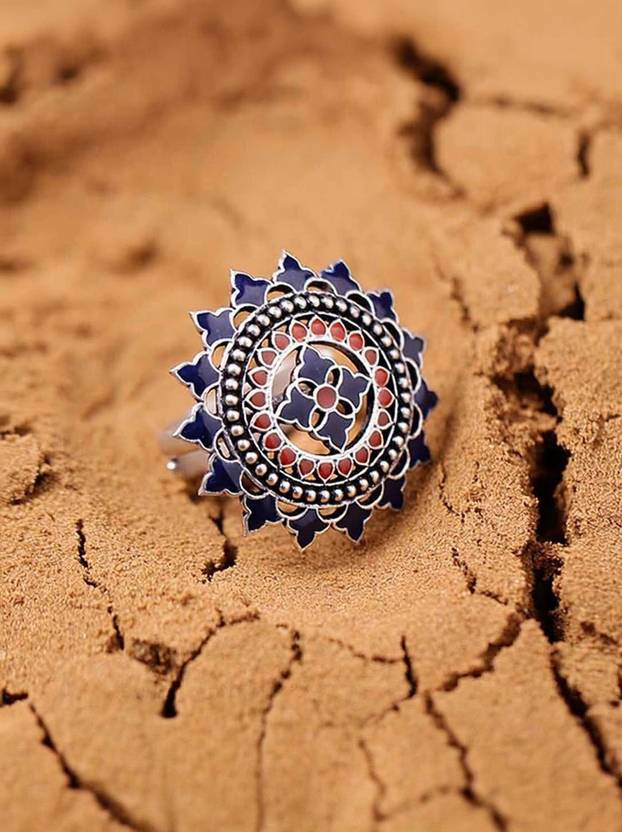 Voylla Mandala Tribal Inspired Ring Brass Silver Plated Ring