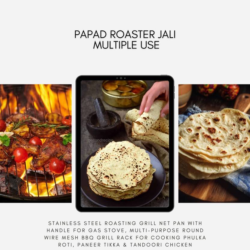 Bluevista 5Round Shape Roaster Grill with Handle|Stainless Steel Jali Roti|Roast Grill Veg 0.5 kg Roaster