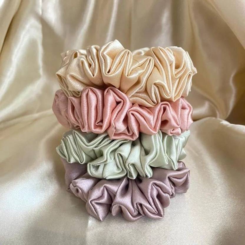 IndusArt Luxury Satin Scrunchies Gift for Women and Girls Pack Of 4 Rubber Band