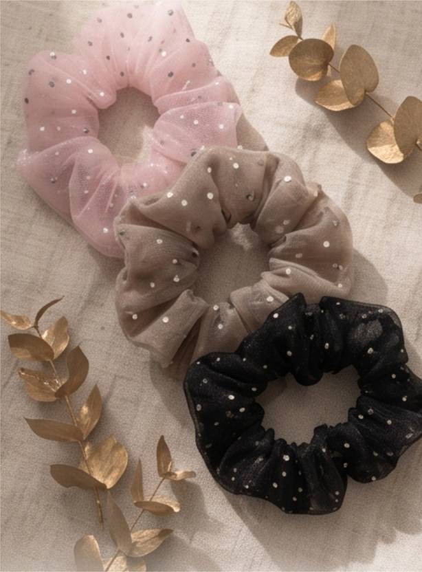 BMNM Glitter Scrunchies Pink Beige Black Hair Ties Women Rubber Band