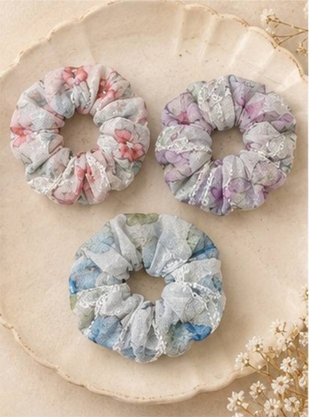 BMNM Korean Floral Organza Hair Scrunchies Lace Elastic Rubber Band Pack Of Rubber Band