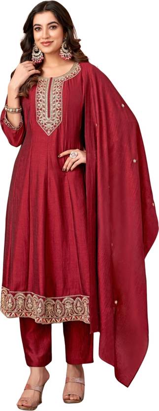 Febrikka Embroidered Kurta, Trouser/Pant & Dupatta Set