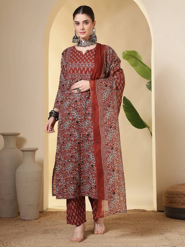 KALPHEM Floral Print Kurta, Palazzo & Dupatta Set