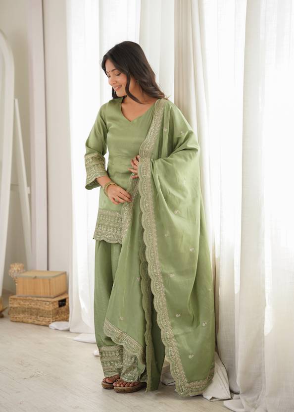 riri fashion Celadon Noor Embroidered Kurta, Patiala & Dupatta Set
