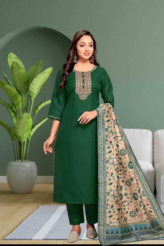 ZURIINTHREAD Embroidered Kurta, Churidar & Dupatta Set