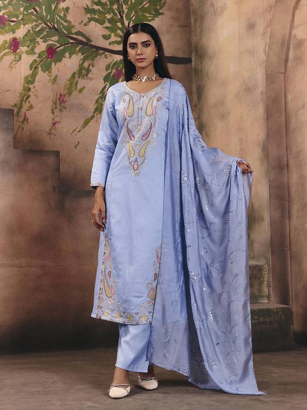Madhuram Embroidered Kurta, Trouser/Pant & Dupatta Set
