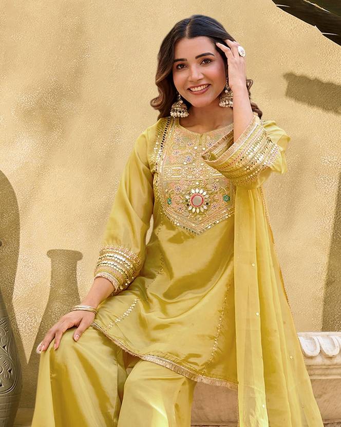 kvsfab Embellished Kurta, Palazzo & Dupatta Set