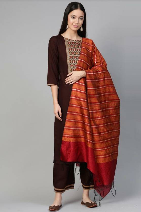 Thezaara Solid Kurta, Palazzo & Dupatta Set