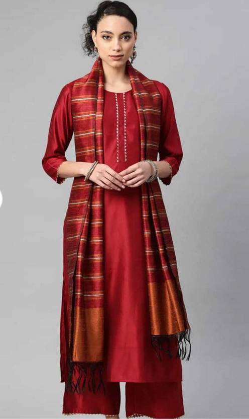 Thezaara Solid Kurta, Palazzo & Dupatta Set